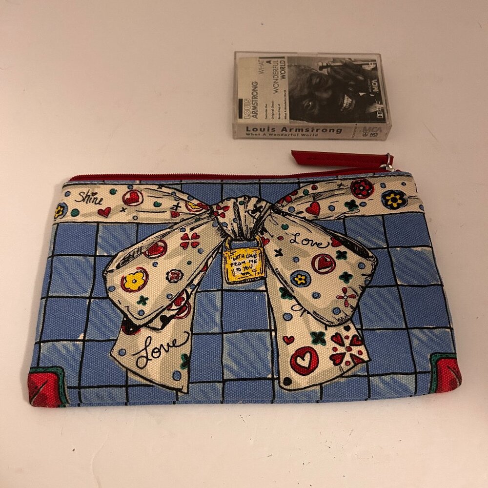 Brighton Blue Bow Canvas Zip Pouch | Heart Print | Cosmetic Bag